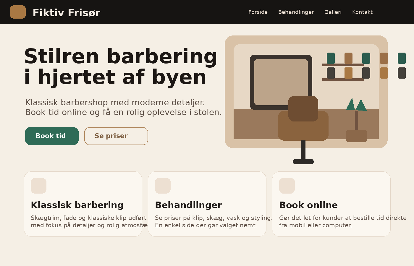Eksempel på frisør hjemmeside vist på laptop